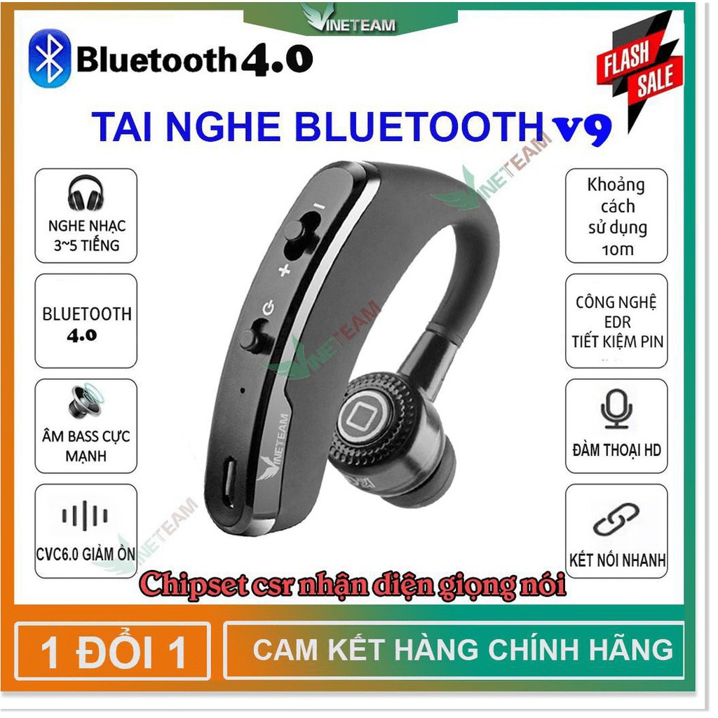 ✔️✔️✔️ Tai Nghe Bluetooth V9 VINETTEAM cao cấp cực chất điều khiển bằng giọng nói (Đen)