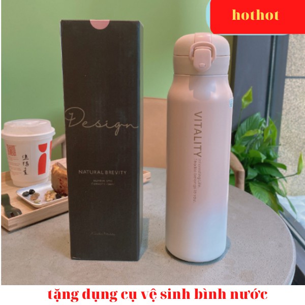 Bình giữ nhiệt INOX 304 phong cách hàn quốc , bình nước có ống hút dung tích 500ml có dây đeo
