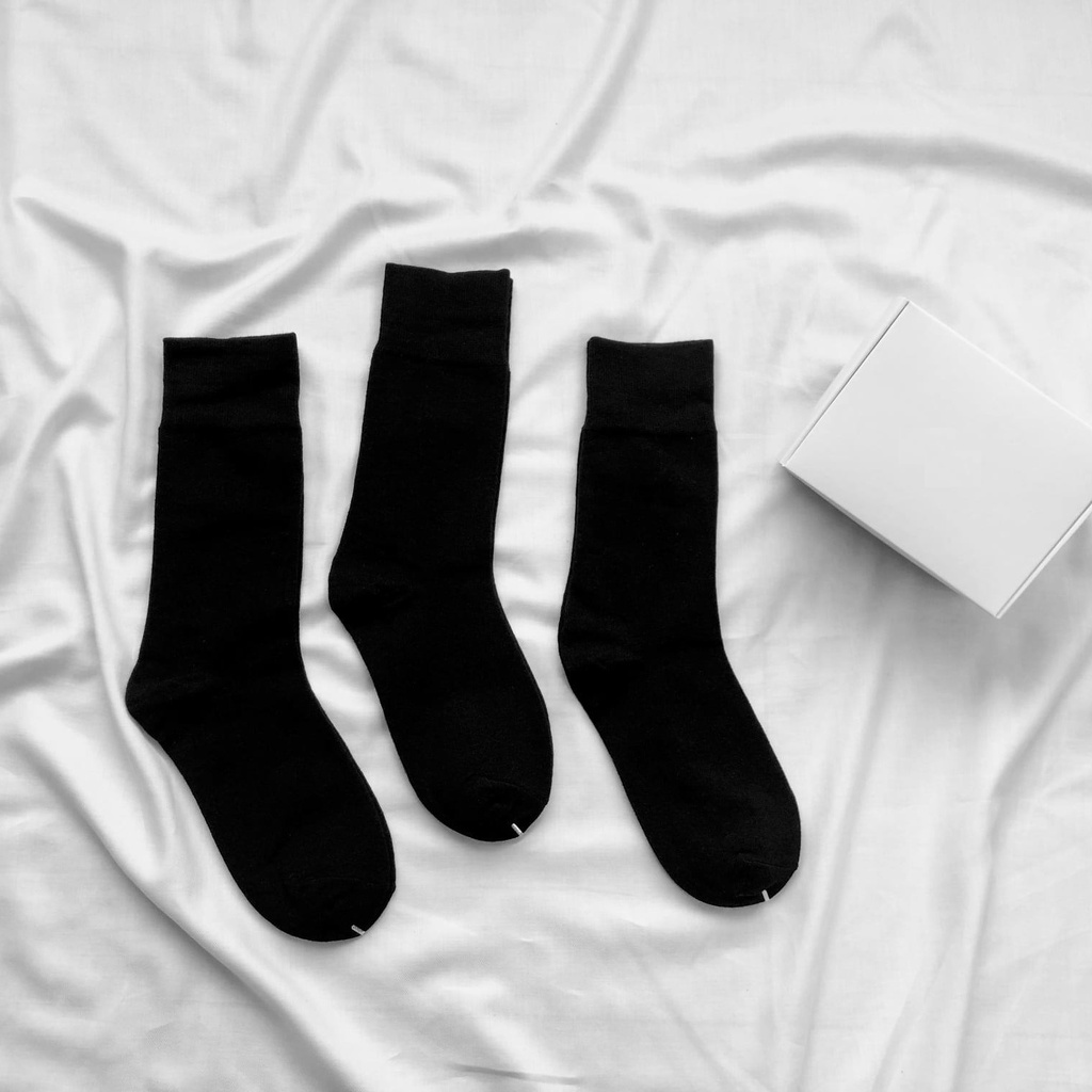Tất cổ cao vớ trơn nam BROO màu đen trắng phong cách basic, tất công sở đi giày tây cotton cao cấp