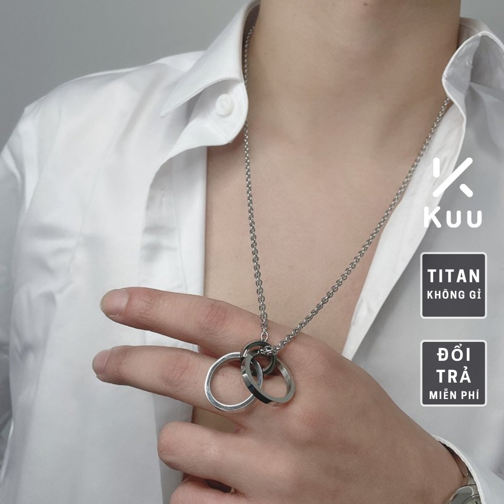 Dây Chuyền Nam 2T Màu Bạc Đẹp Kuu Studio Cao Cấp Cá TÍnh - Vòng Cổ Nhẫn Chất Liệu Titan Cao Cấp Không Gỉ