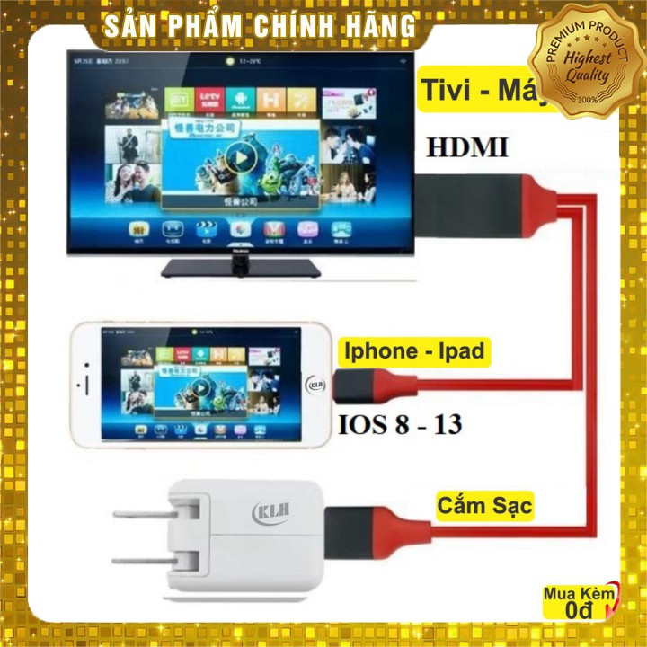 Cáp HDMI cho iPhone 6 / 7 / 8 / X, iPad kết nối Tivi, Máy chiếu cao cấp (Xả Kho) Cáp HDMI cho iphone chính hãng.IRH