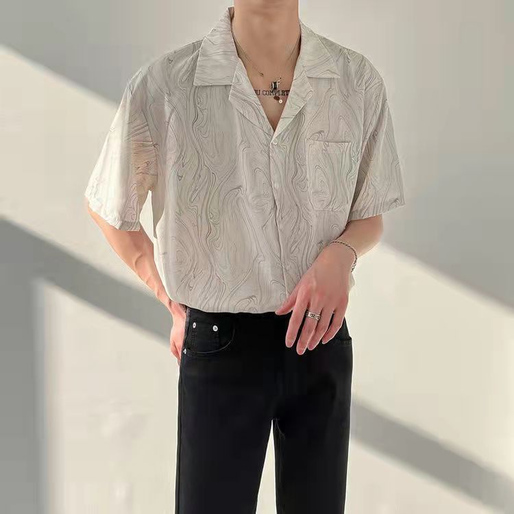 Áo Sơ Mi Tay Ngắn Họa Tiết Màu Nhuộm Thời Trang Cá Tính Cho Áo Sơ Mi Công Sở ÁO Sơ Mi Nam Cotton KiểU HàN QuốC KhôNg NhăN