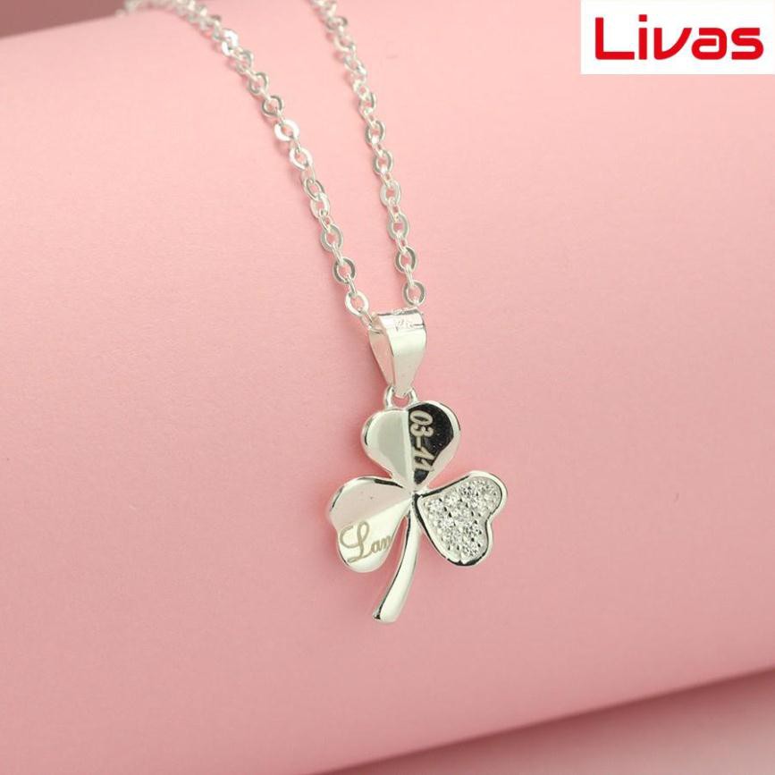 Dây chuyền nữ bạc, vòng cổ bạc nữ hình cỏ 3 lá đính đá khắc tên theo yêu cầu DCN0437 - Trang Sức LIVAS