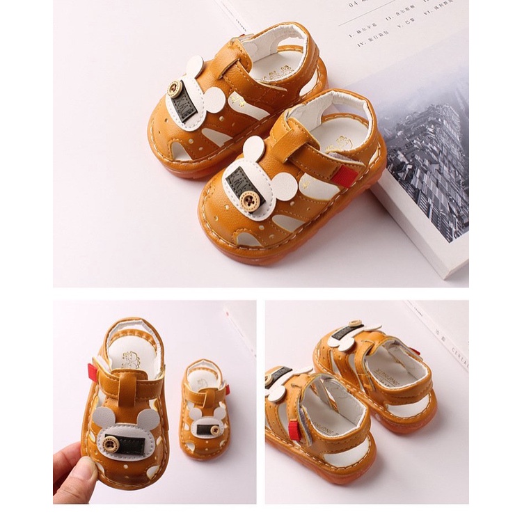 Giày sandal gấu tập đi ,ẫu mới 2022 đế mềm có nhạc chống trượt cho bé từ 0 -2 tuổi, Dép quai hậu tập đi cho bé