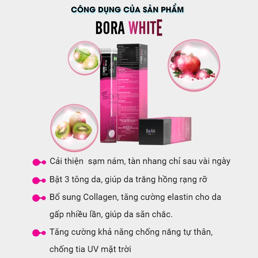 [Mua 3 tặng 1] Bora White - Viên sủi trắng da Hàn Quốc chính hãng Tuýp 20 viên - Sopi Store