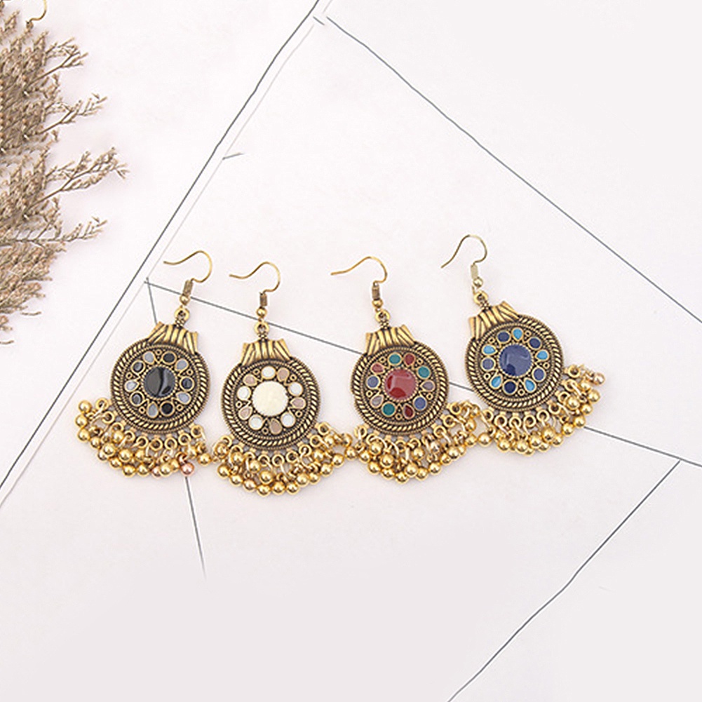 Hoa Tai Dáng Dài Mặt Hình Hoa Phối Tua Rua Phong Cách Bohomian