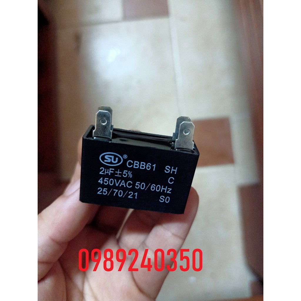 Tụ quạt điều hòa 2uf+-5% 450VAC loại chân zắc