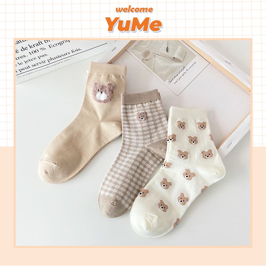 Tất nữ vớ nữ cổ ngắn họa tiết gấu cute dễ thương phong cách Hàn Quốc