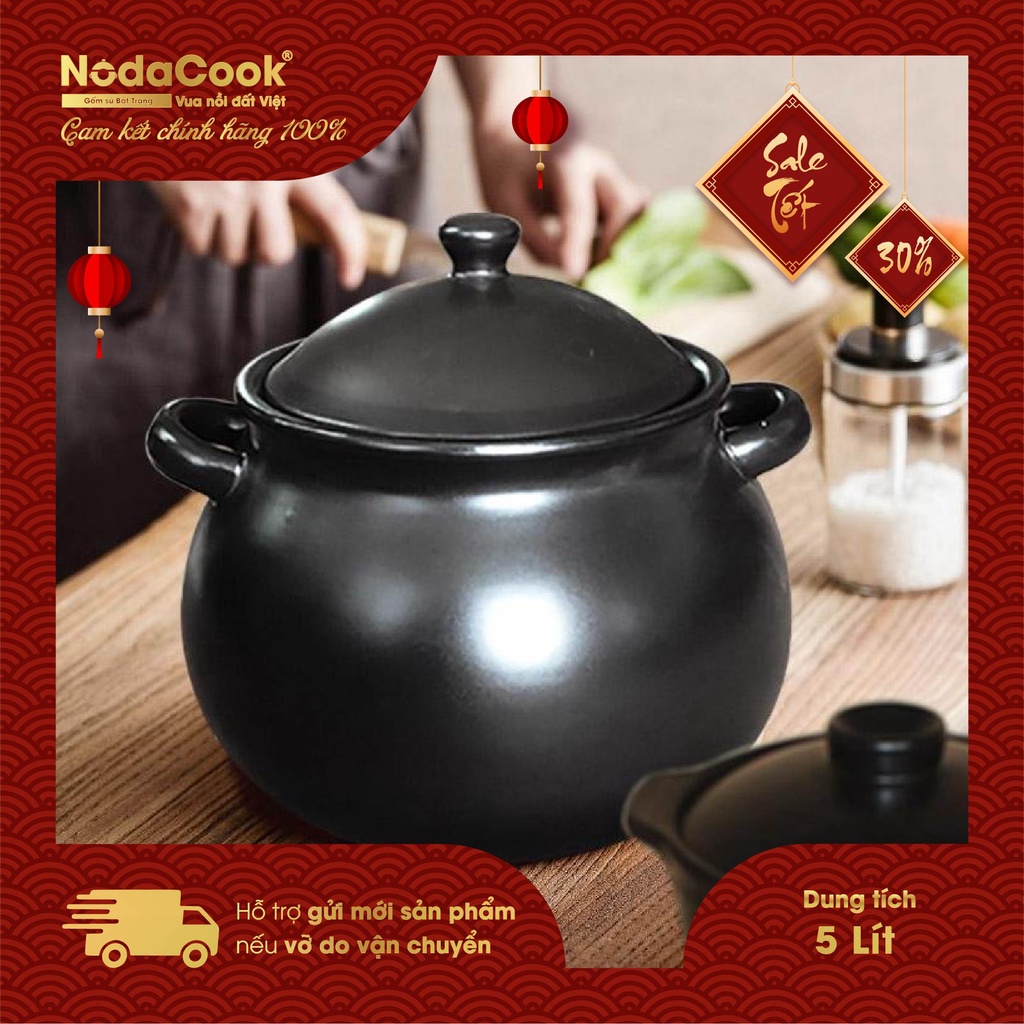 Nồi đất hầm gà sắc thuốc NodaCook Bát Tràng - Nấu bếp gas, bếp than củi, bếp hồng ngoại