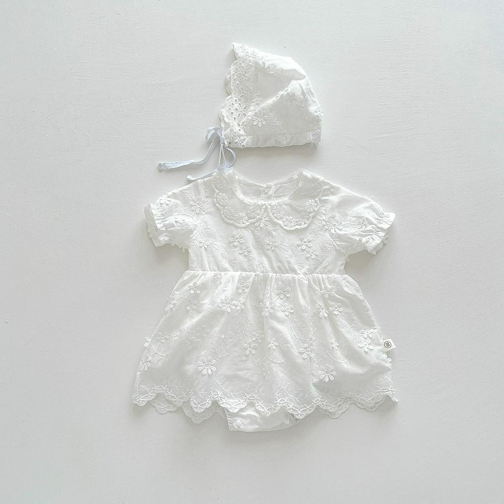 Đầm Công Chúa Ngắn Tay Thêu Hoa Cho Bé Gái