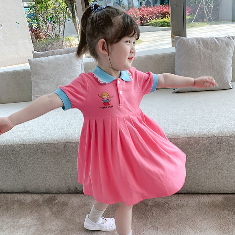 Đầm Công Chúa Tay Ngắn Màu Trơn Kiểu Hàn Quốc Thời Trang Mùa Hè Cho Bé Gái Se7en