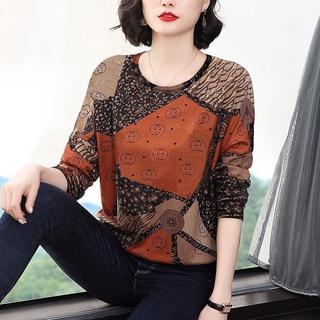Áo thun tay dài dáng rộng thời trang cho phụ nữ trung niên