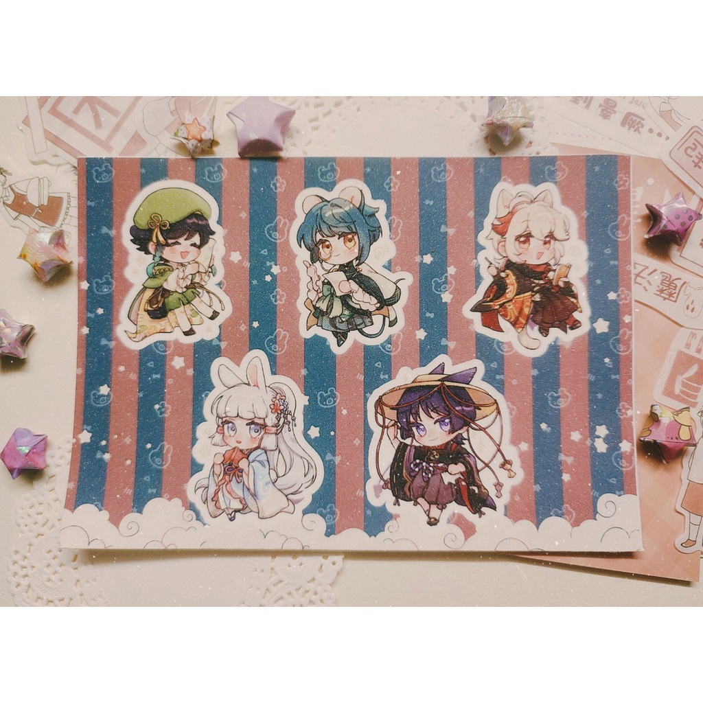 Hình dán/Sticker A6 Genshin Impact Ngũ Tiên Ca (Venti, Xingqiu, Kazuha, Ayaka, Scaramouche)