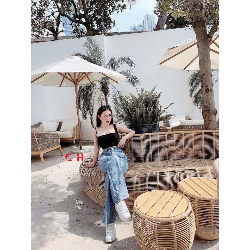 Sét quần jeans nữ ống rộng và áo 2 dây siêu xinh