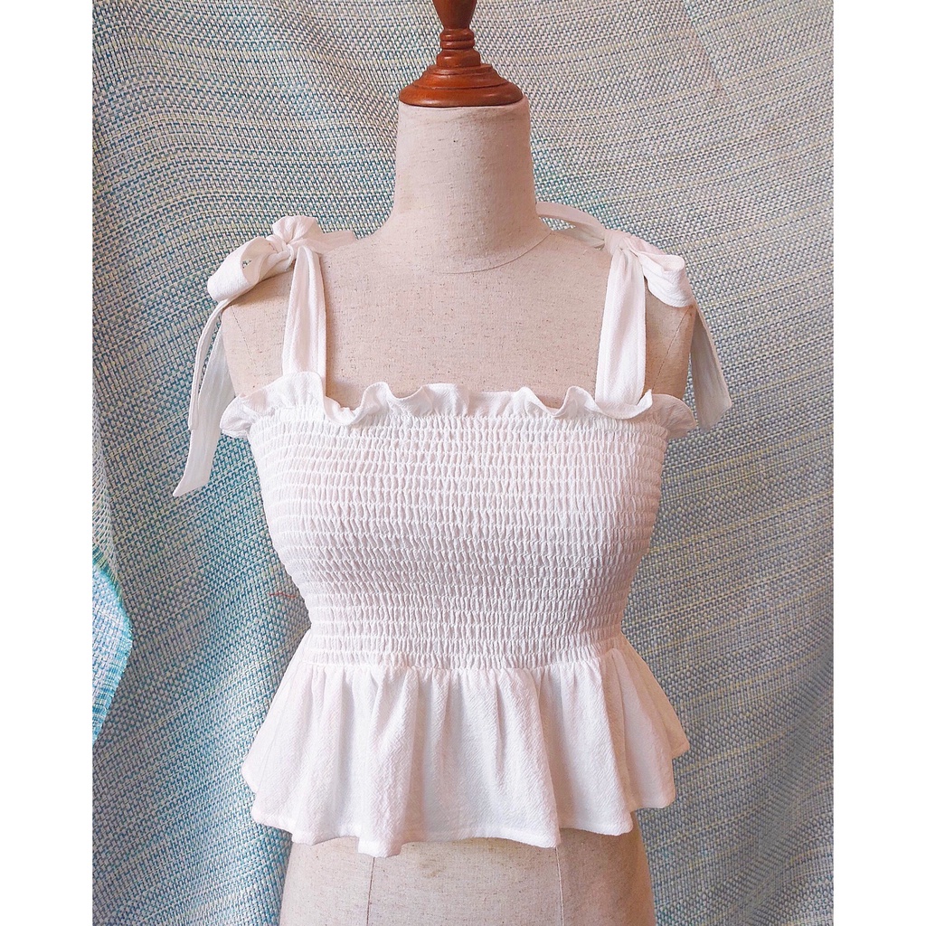 Áo croptop nơ lưng, thiết kế nhúng smocking co giãn DOKESI (có bigsize) - Bowie Top