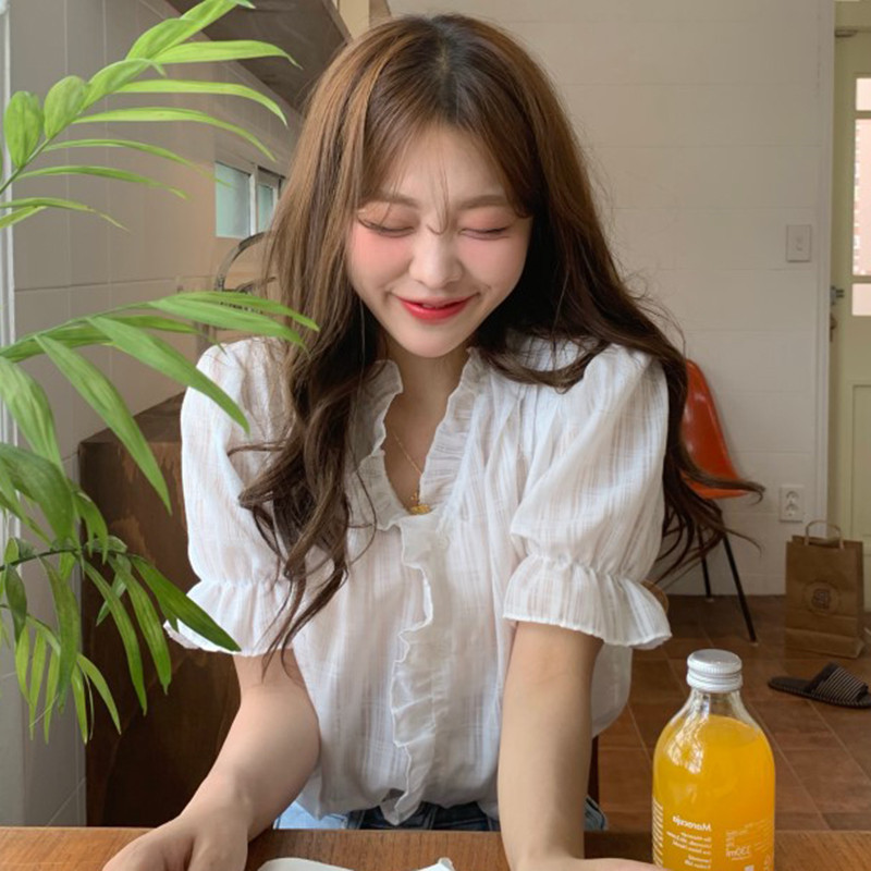 Áo Nữ Tay Ngắn Cổ Chữ V Thời Trang Thanh Lịch Tao Nhã