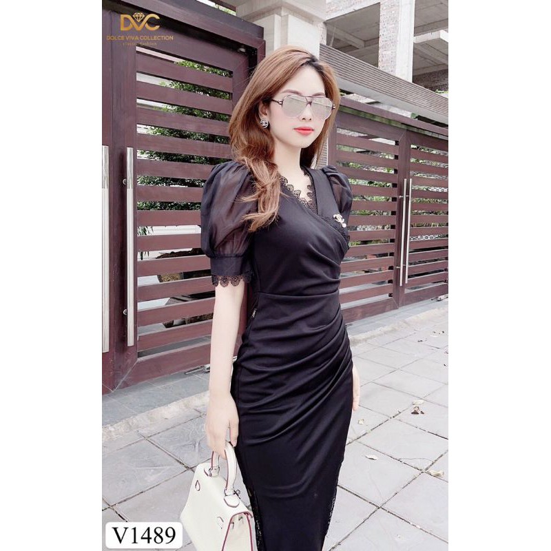 [VÁY ĐI TIỆC CAO CẤP] Váy đen body phối ren tay bồng (Kèm ảnh thật trải sàn do shop tự chụp) | BigBuy360 - bigbuy360.vn