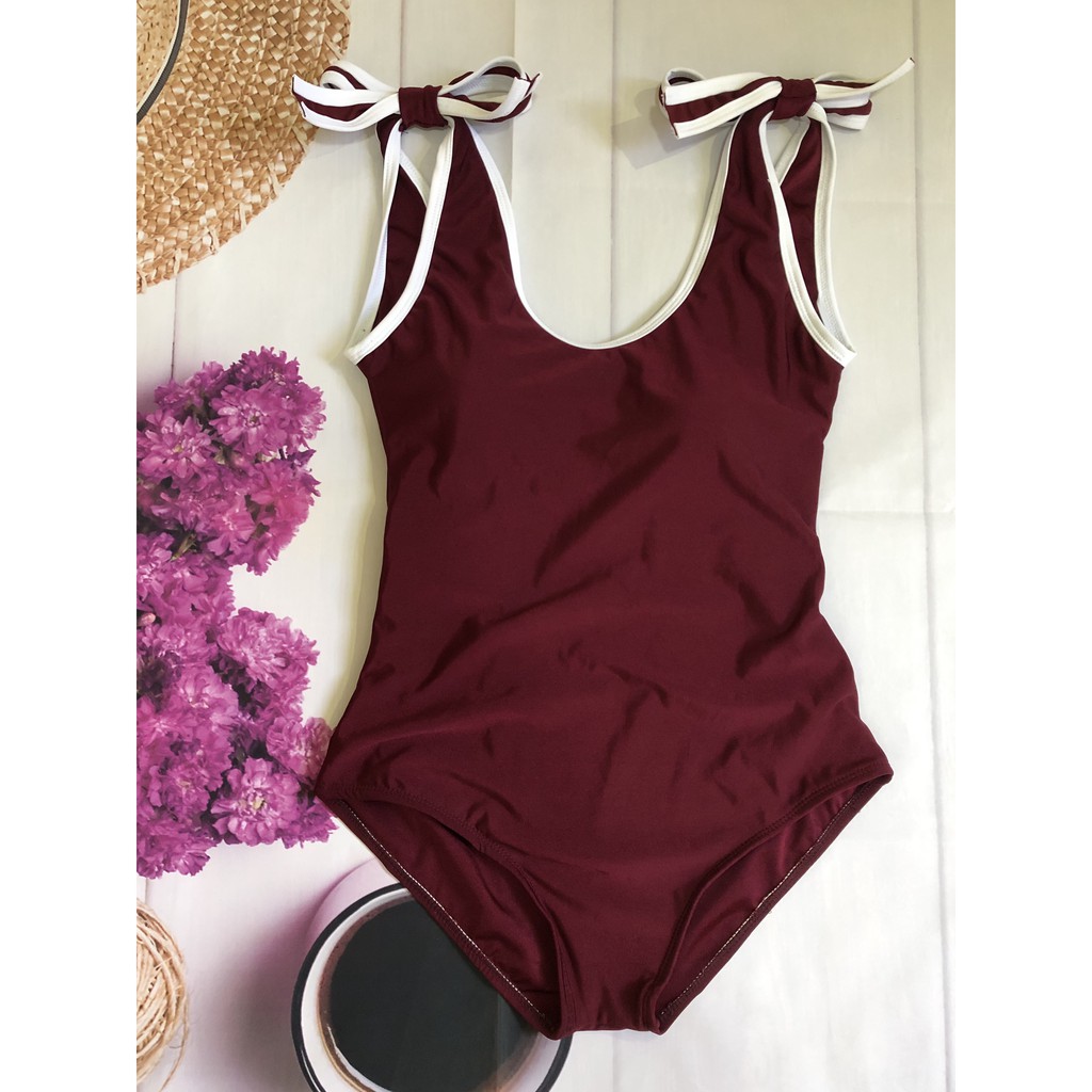 Set bikini bộ bơi đi biển liền thân nơ vai kín đáo sang trọng EVA LTNV