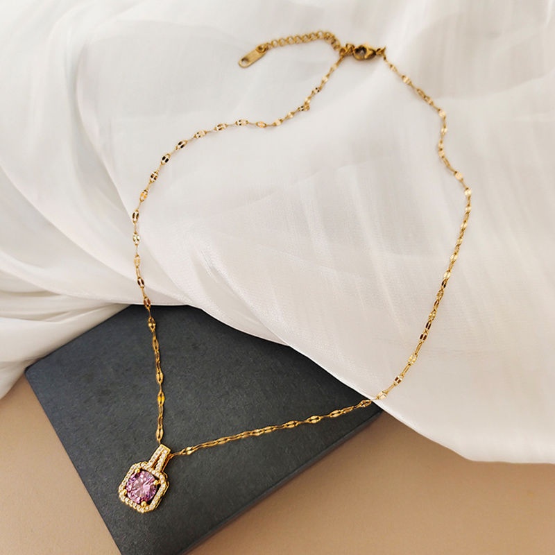 Vòng cổ titan nữ mạ vàng 18k dây chuyền nữ TITAN KHÔNG GỈ mặt vuông đính đá pha lê trang sức titan cao cấp thời trang 2021