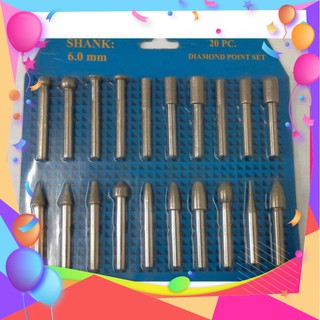 Bộ 20 Mũi mài khắc đầu kim cương cán 6 ly Xả kho