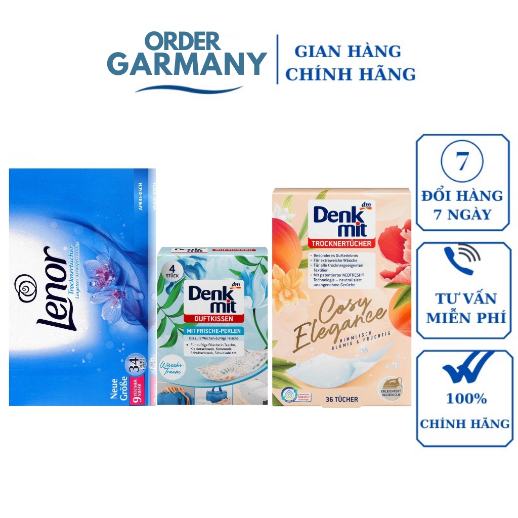 GIẤY THƠM QUẦN ÁO DENKMIT/LENOR DÙNG CHO MÁY SẤY, THƠM NGÁT HƯƠNG HOA (NGUYÊN HỘP 36 MIẾNG)