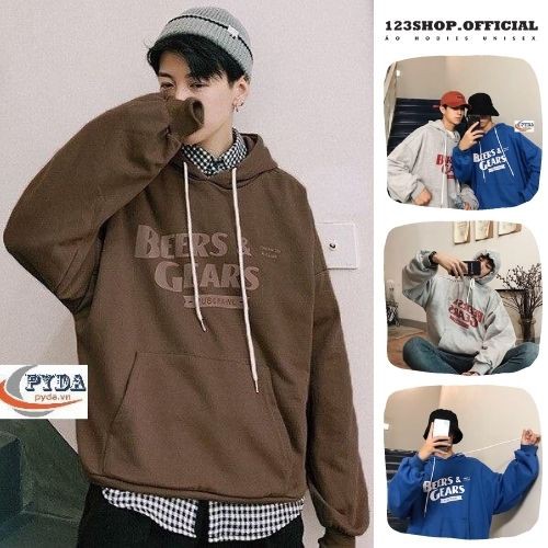 Áo Hoodie Chống Bụi 123SHOP Cho Nữ Cho Nam Có 3 Màu Sweater Form Rộng In Hình BEERS & GEARS unisex ulzzang