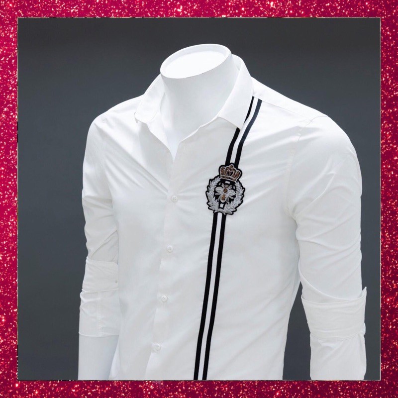 ÁO SƠ MI NAM NỮ DÀI TAY CẶP ĐÔI TRẮNG IN THÊU LOGO