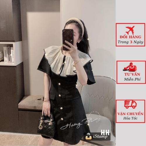 Váy đen nữ dập ly cổ sen cúc ngọc dáng ngắn chữ a công sở đi tiệc cưới ulzzang Hàn Quốc