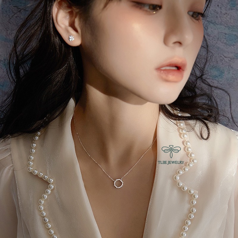 Dây chuyền bạc nữ TLEE tròn đính đá cao cấp TleeJewelry D0114 (Bluesea)