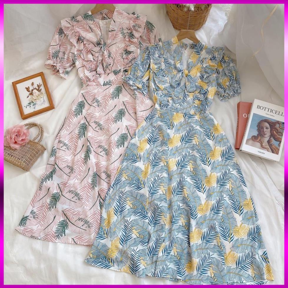 [HÀNG THIẾT KẾ] ĐẦM HỒNG XANH HOẠ TIẾT CỘT EO - CHẤT LIỆU CAO CẤP - MÀU HỒNG / XANH BÁNH BÈO | BigBuy360 - bigbuy360.vn