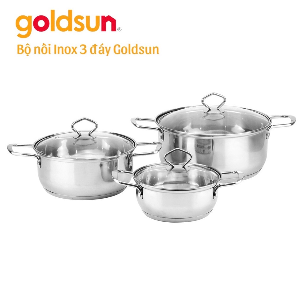 Bộ nồi inox Goldsun GE86 chất liệu inox bền tốt, sáng bóng, an toàn sức khỏe người dùng