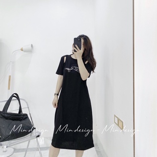 Đầm thun cotton Quảng Châu cao cấp, khoét vai cá tính, phom suông rộng M17 - MIN Design