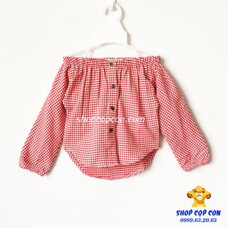 Áo bẹt vai caro đỏ (10-36kg)
