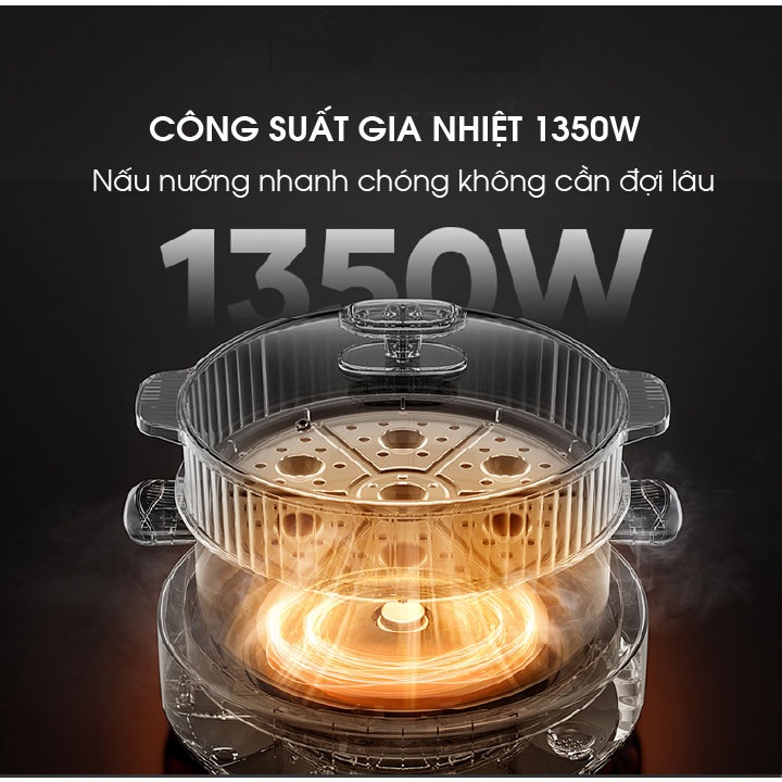 Nồi Lẩu Điện Đa Năng 5L NONOSTYLE Lớp Chống Dính Công suất 1350W nấu mì, lẩu mini - BH 12 tháng chính hãng