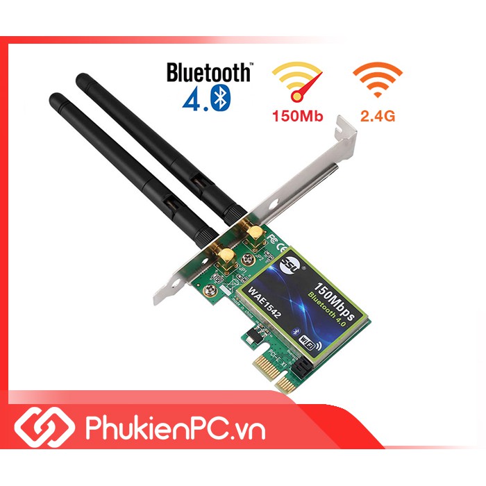 Card PCIE wifi 150mb bluetooth 4.0 cho PC kết nối tai nghe, loa bluetooth