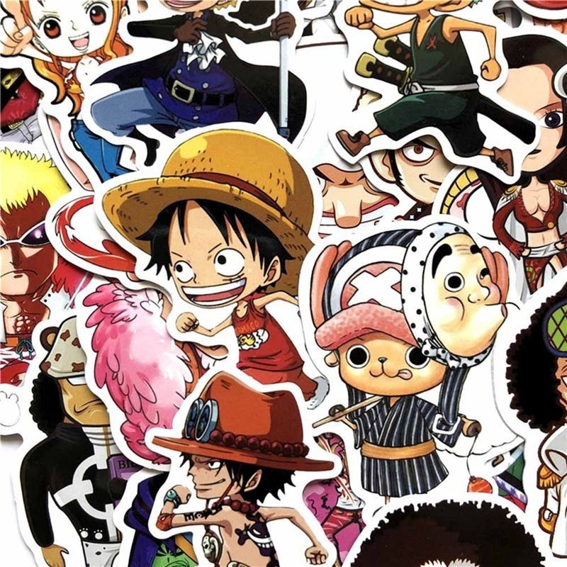 Bộ 60 miếng đề can PVC dán trang trí xe hơi/máy tính xách tay/ba lô/xe đạp họa tiết Luffy one piece dễ thương