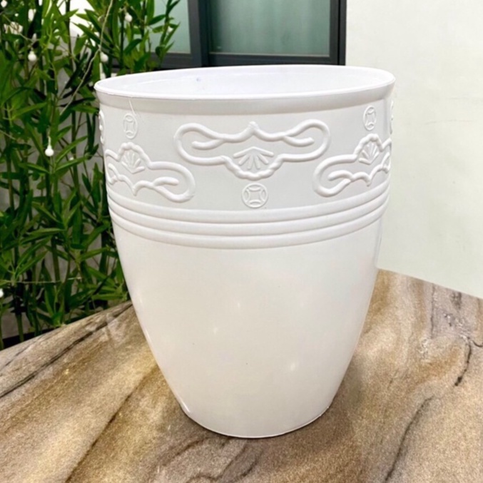 (25x31cm) Chậu nhựa giả sứ cao cấp lu cao họa tiết size 1_Chậu dáng cao lòng sâu trồng cây phong thủy, cây hoa cảnh