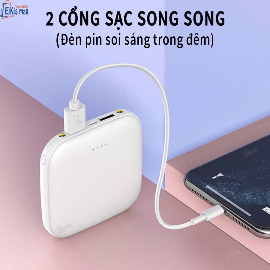 Sạc dự phòng Pin dự phòng điện thoại EkisMall 10000mAH có đèn Cao cấp hỗ trợ sạc nhanh