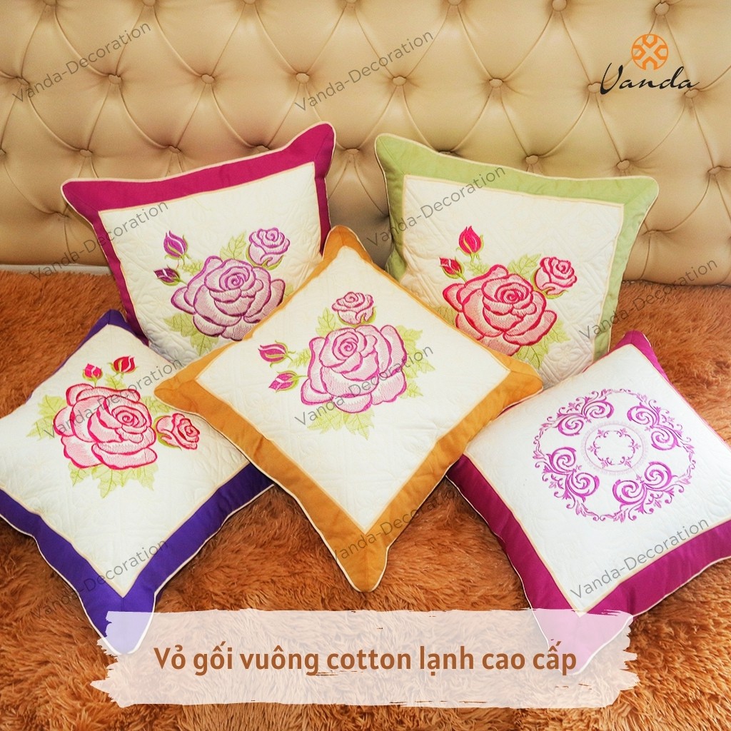 Vỏ gối vuông Cotton lạnh cao cấp FREESHIP Hàng chuẩn kích thước