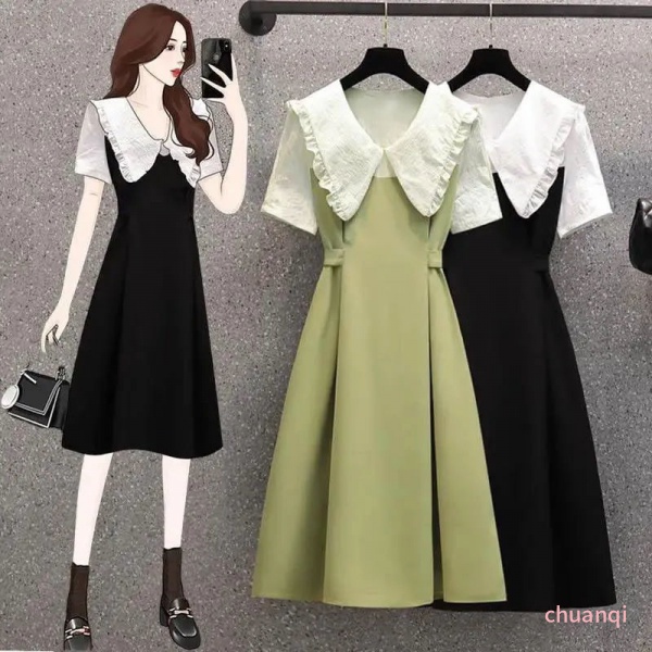 Đầm Giả Hai Mảnh Dáng Chữ A Cổ Búp Bê Thời Trang Mùa Hè Cho Nữ