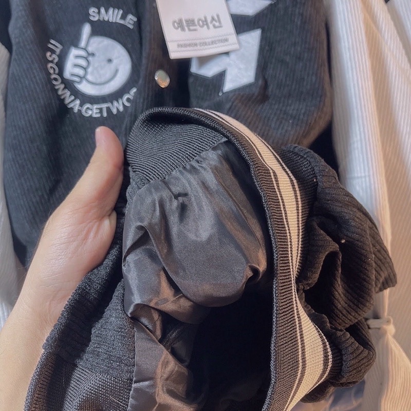 Áo khoác bomber bóng chày kaki nhung gân 2 lớp thêu unisex ulzzang nam nữ