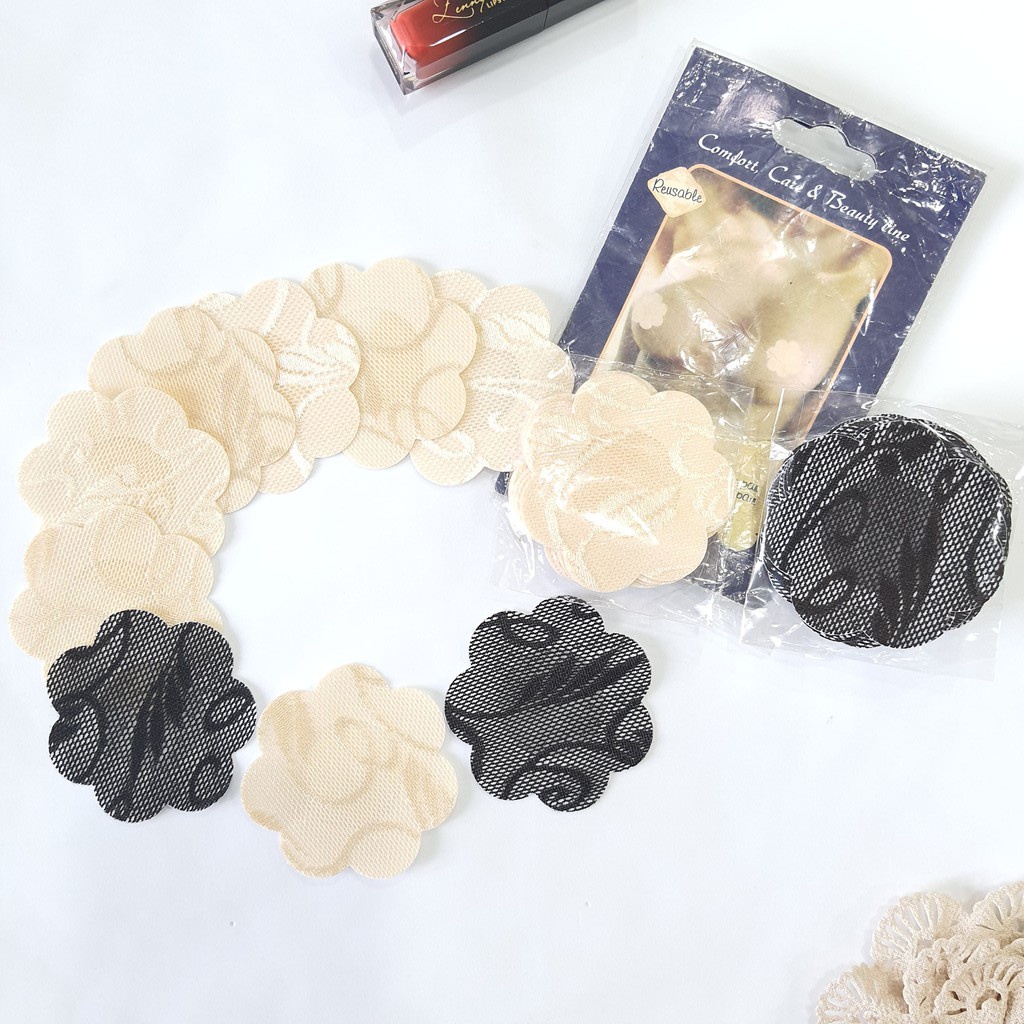 Set 10 miếng dán ngực tròn, hoa mai sử dụng 1 lần vải lụa ren MD001