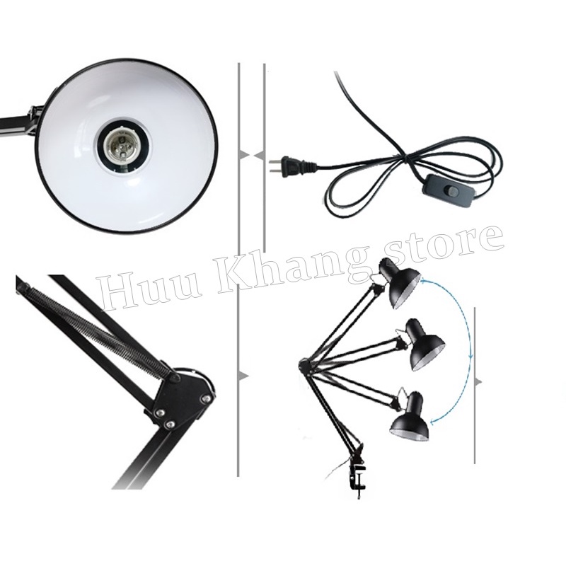 Bộ đèn gập đế kẹp bàn kèm bóng 9w