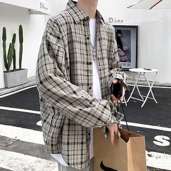 Áo Khoác Sơ Mi Vải Len Kẻ Sọc Kiểu Nhật Bản Thời Trang Xuân Thu Cho Nam