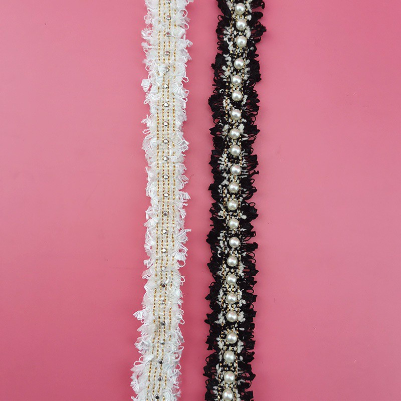 Dây ruy băng lưới đính ngọc trai giả dài 1 yard dùng làm kẹp tóc/trang trí đồ thủ công tại nhà