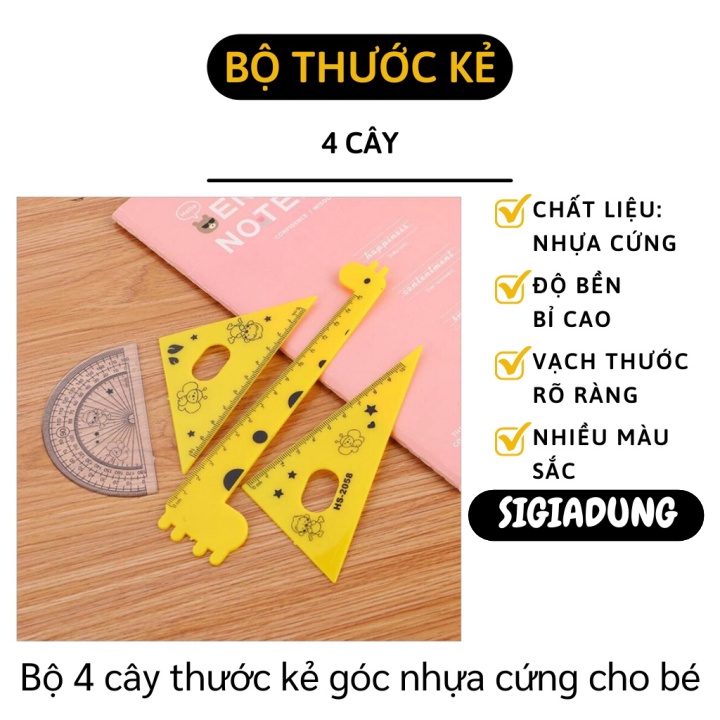 [SGD] Thước Kẻ - Bộ 4 Cây Thước Thẳng 15cm, Eke 45 Độ, Eke 60 Độ, Đo Góc Cho Bé Học 9110