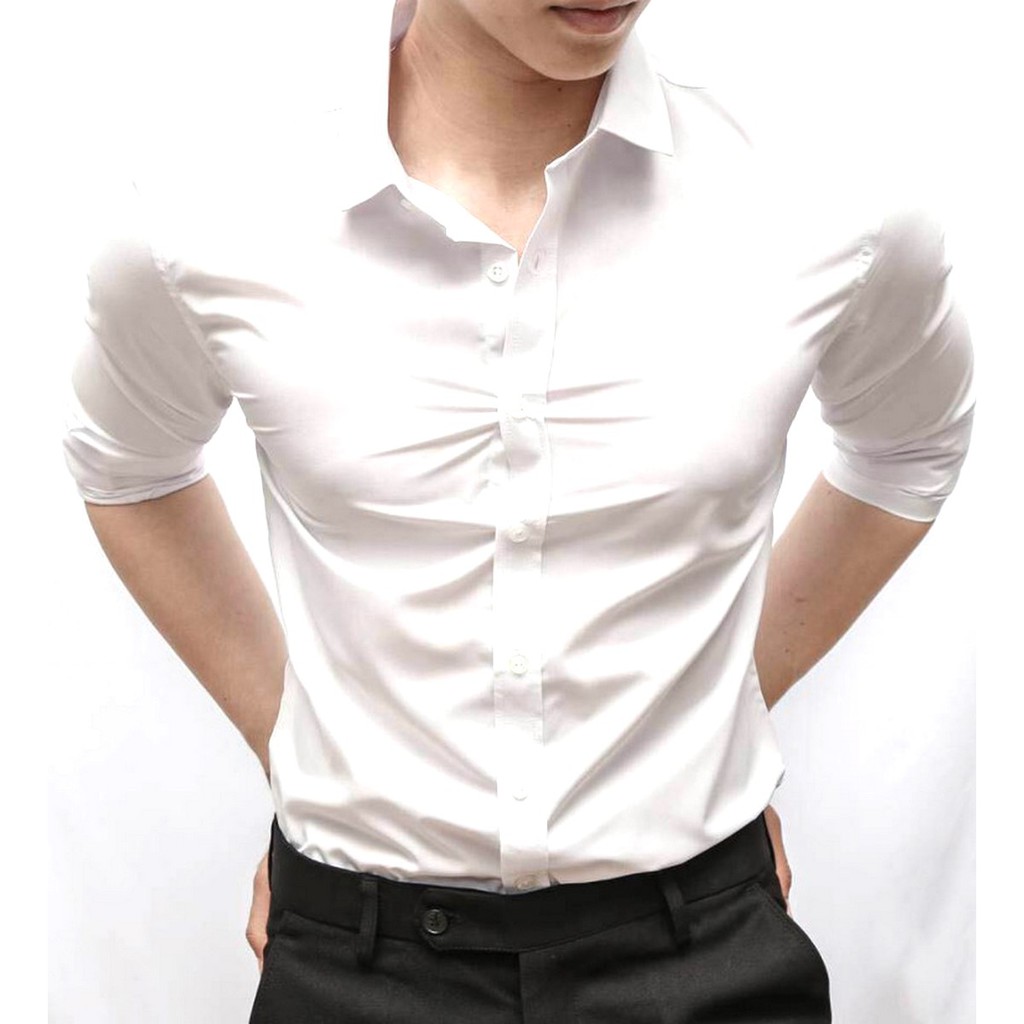 Sơ Mi Nam Trắng Dài Tay Cao Cấp  - Sơ mi nam trắng chất đẹp slimfit - Chất vải lụa dày dặn, mềm mịn[Loại 1] | BigBuy360 - bigbuy360.vn