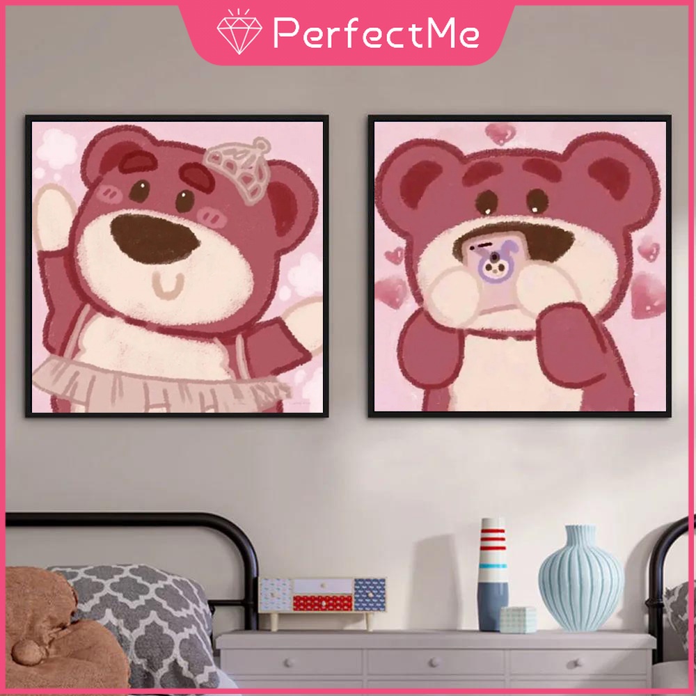 Bộ Tranh Đính Đá DIY Hình Chú Gấu Và Dâu Tây Kích Thước Strawberry Bear 30X30Cm Trang T