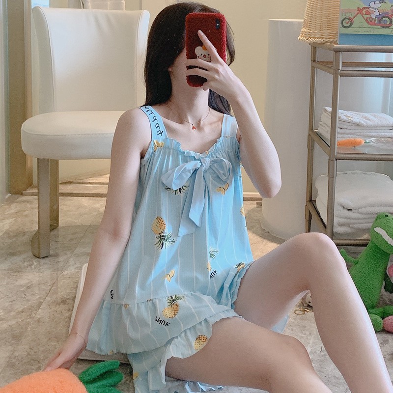 Bộ Đồ Ngủ Nữ Ngắn Hai Dây Măc Nhà Mùa Hè  - Quần Áo Mặc Ở Nhà Ngủ Dáng Hàn Quốc hè thu đông xuân BĐN13 | BigBuy360 - bigbuy360.vn