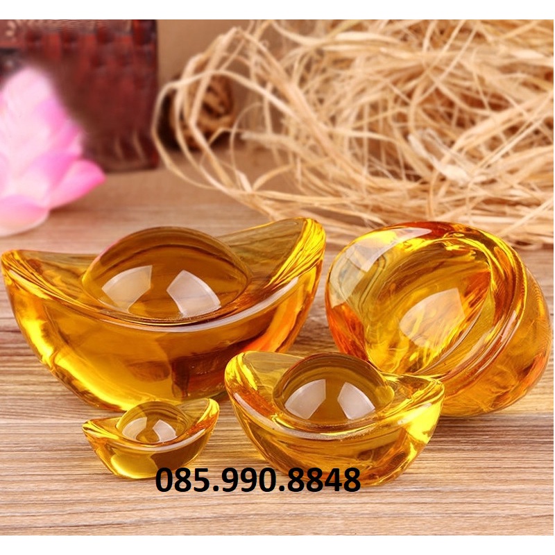 Kim nguyên bảo nhiều size, Đồ thờ cúng thỏi vàng pha lê may mắn - Đặt ban thờ thần tài